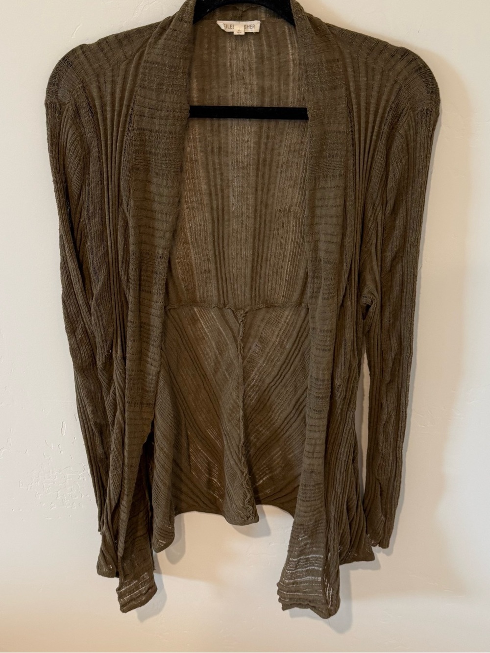 Eileen Fisher Linen Lightweight Open-Front Cardigan Womens Large Coastal Minimal
